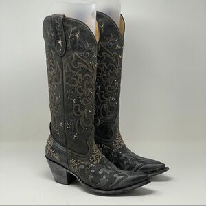 Sterling River Thunder Cat Cowboy Boots Western Gray Tan Silver Women's 7B EUC